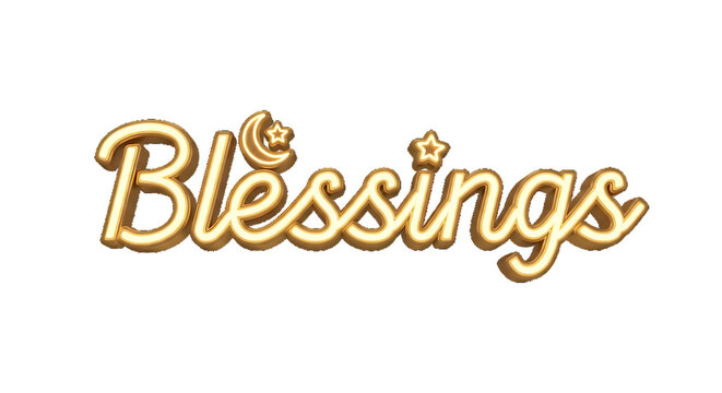 Golden script lettering spells 'Blessings' with celestial ornaments, perfect for festive greetings.