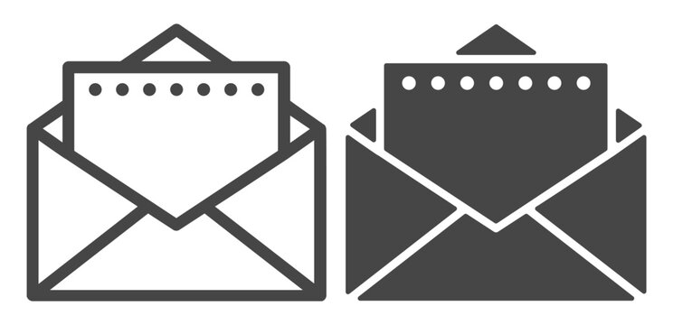 Mail envelope icon set with read and unread message symbols on transparent background