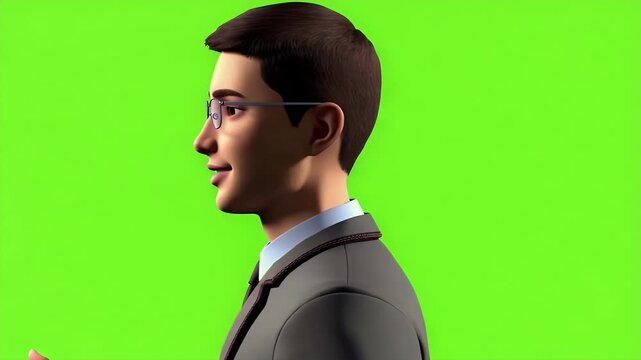Professional Man Wearing Glasses and Suit on a Green Screen Background
