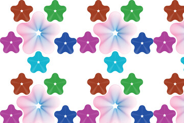 Naklejka premium Seamless pattern design displaying repetitive colorful flower shapes with thin linear details creating vibrant abstract background
