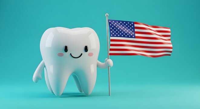 Tooth holding American flag on Independence Day