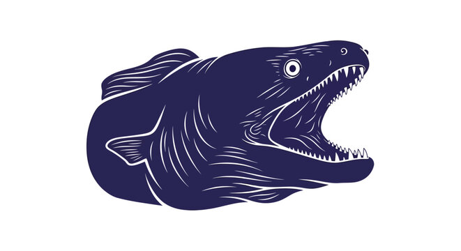 Dark blue fish head with sharp teeth.