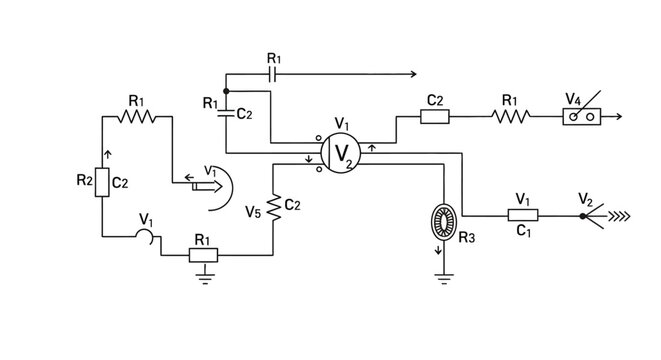 Electronic circuit diagram with components.