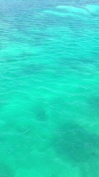 Aerial shot looking down at be beautiful blue ocean waters around the Florida Keys. Vertical video.