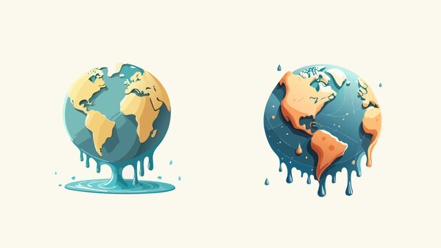 Conceptual illustration showcasing the Earth's continents melting, representing the severe consequences of global warming and the critical need for climate action