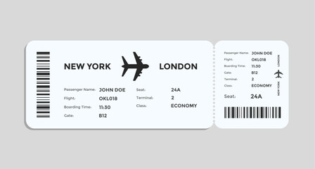 Airplane ticket concept. flight information symbol. Flight travel pass design. Passenger information and destination mark. Realistic airline boarding pass icons  © Sultana Design