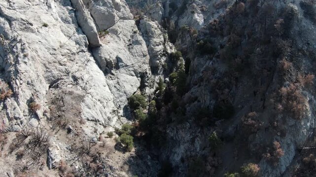Aerial shot of the dry and rugged landscape of the San Gabriel Mountains near Los Angles California