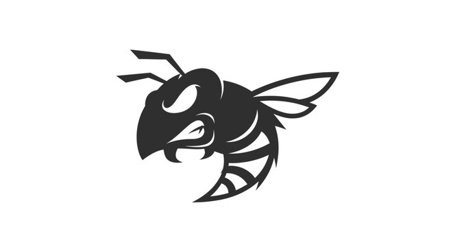 Black and white angry bee head.