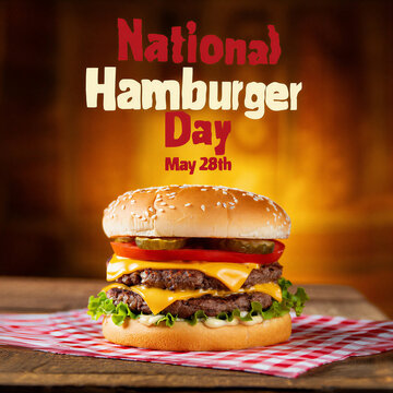 Delicious double cheeseburger for national hamburger day celebration