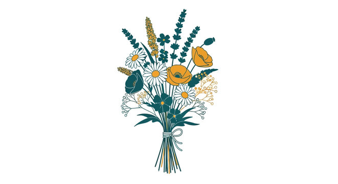 Bouquet of colorful flowers tied together.