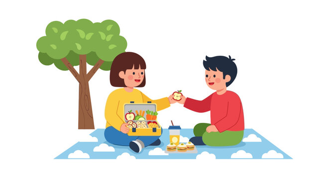 Children having a picnic together.