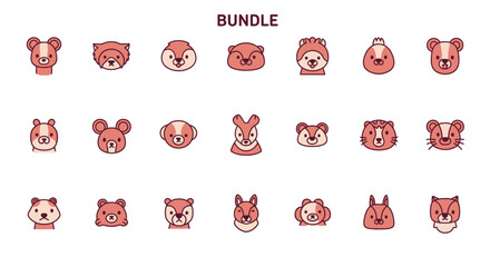 Cute cartoon animal face icons bundle. © Pantun