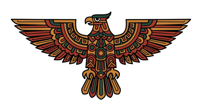 Aztec Eagle Illustration with Traditional Geometric Patterns
