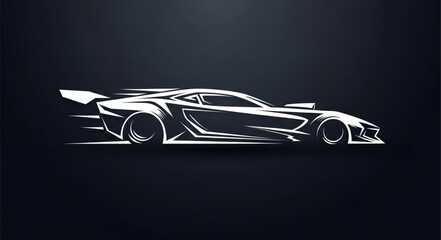 Sleek White Sports Car Silhouette Speeding Forward. © Nis
