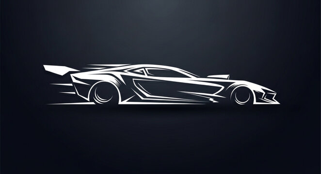 Sleek White Sports Car Silhouette Speeding Forward.