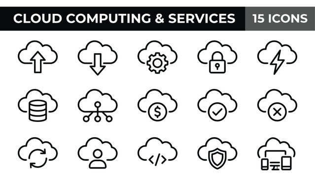 Cloud computing and services icon set