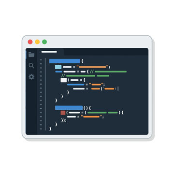 Flat vector illustration of computer code in a window