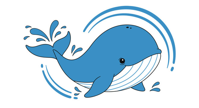 Blue Whale Cartoon Character Illustration.