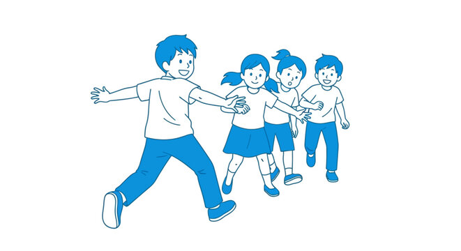 Children playing tag together outdoors.