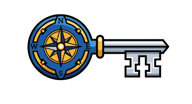 Stylized key with a compass rose at its head.