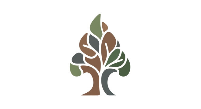 Stylized Tree Silhouette with Colorful Leaves and Branches.