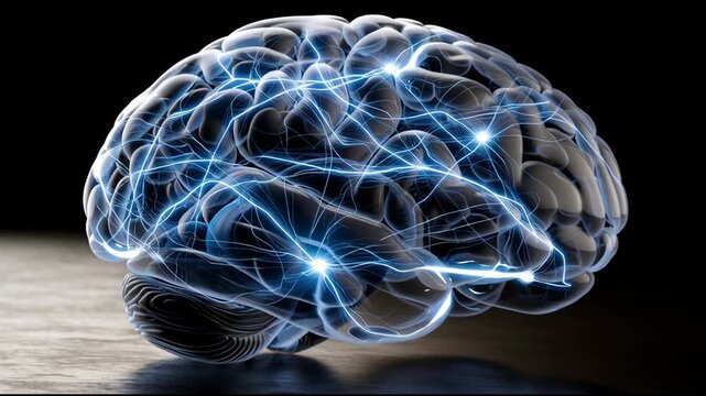 Glowing brain neural network electric energy human mind blue light medical anatomy neuroscience intelligence innovation technology brain human anatomy neuron nerve intelligence science medical