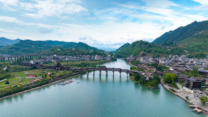 Fototapeta premium Millennium old villages and covered bridges on the river