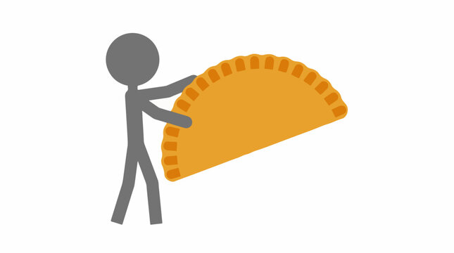 Stick figure holding large golden empanada