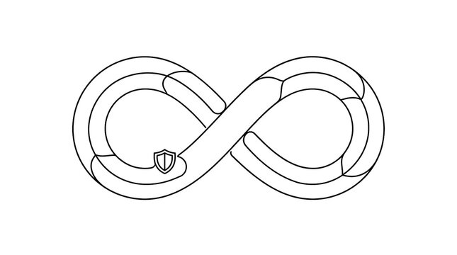 Infinity Symbol with Security Shield Continuous Line Art Icon