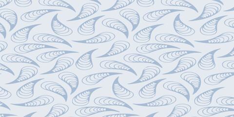 Fototapeta premium Abstract light blue background with repeating gray paisley-like shapes.