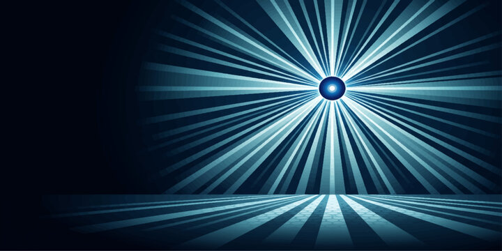 An abstract blue starburst background featuring bright rays and a glowing energy explosion design with shining laser beams