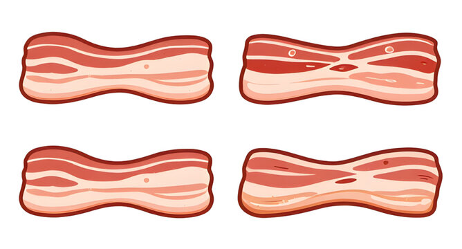 slice, bacon, meat, pork, food, breakfast, cooked, raw, strip, crispy, fat, butcher, cooking, vector, illustration, isolated, protein