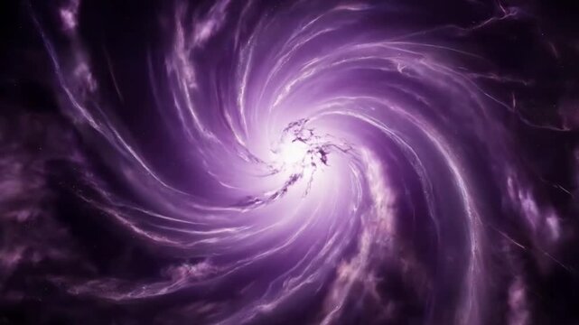 Abstract purple nebula cloud rotating slowly, ethereal space dust and gas concept on black background