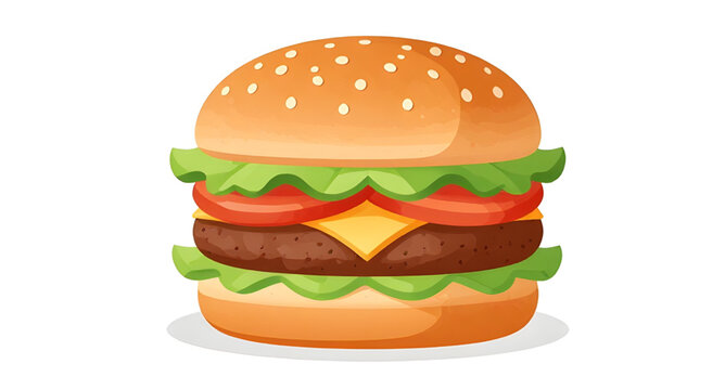 burger, hamburger, fastfood, sandwich, beef, cheese, bun, food, meal, snack, delicious, grilled, vector, illustration, isolated, restaurant, tasty