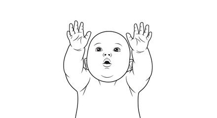 Baby with hands up in surprise.