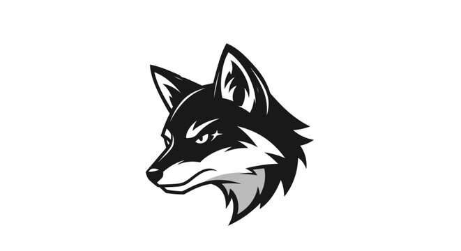 Black and white wolf head profile.