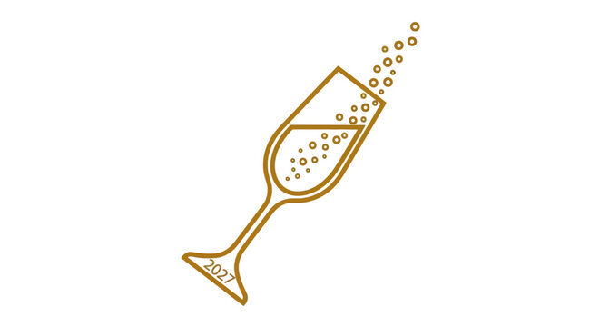 Golden champagne flute with bubbles rising.