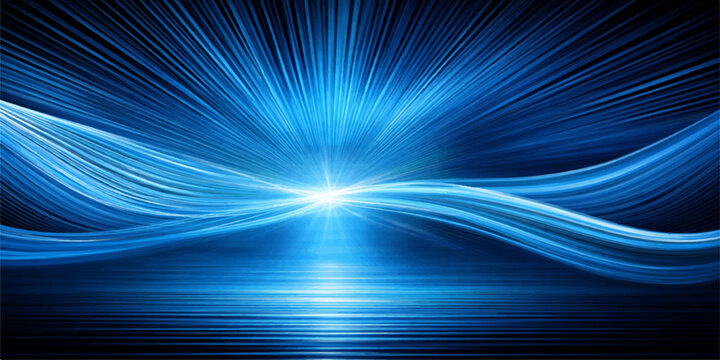 An abstract blue background features a vibrant burst of light and energetic rays that create a glowing star explosion, offering a bright illustration for wallpaper design