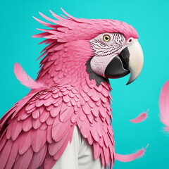 Obraz premium Pink parrot with turquoise background 