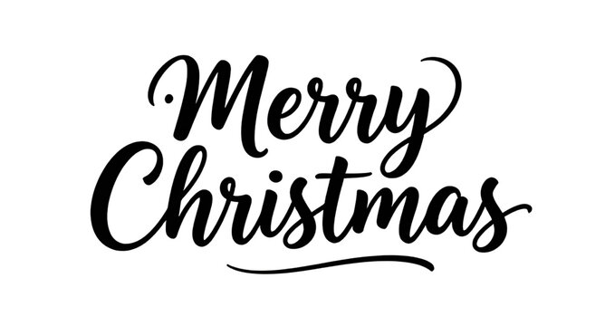 holiday greeting "Merry Christmas" rendered in an elegant black script against a solid white background