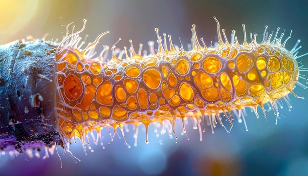 Close-up macro of root hair zone in plant root with cellular detail