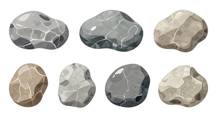 boulders, rocks, cartoon, stones, nature, geology, terrain, pebbles, fantasy, gameasset, outdoor, cliff, mineral, rugged, vector, illustration, isolated © zpixel