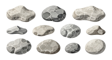 boulders, rocks, cartoon, stones, nature, geology, terrain, pebbles, fantasy, gameasset, outdoor, cliff, mineral, rugged, vector, illustration, isolated © zpixel