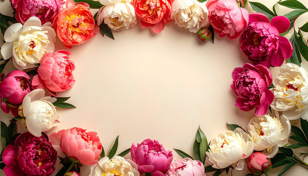 Colorful peonies floral frame