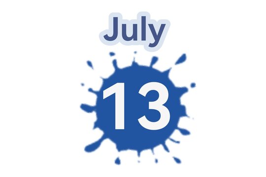 July 13 calendar with blue water splash image on white background
