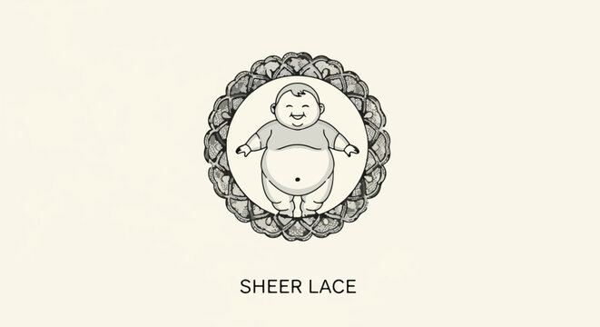 Faded baby face pattern background with scalloped circular frames