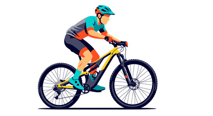 Naklejka premium Mountain Biker Riding Full Suspension Bike, Action Sport Illustration