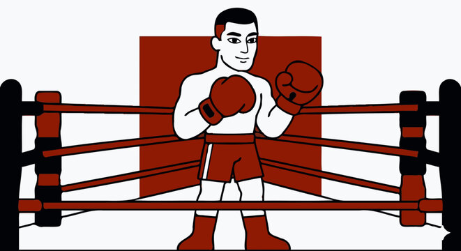 Professional Male Boxer Character inside Boxing Ring Prepared for Match