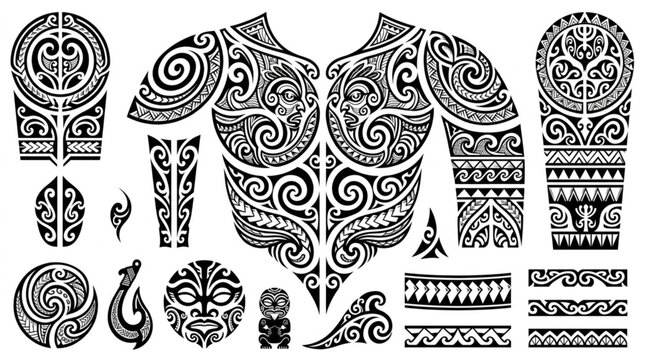 Collection of Polynesian Tribal Tattoo Designs and Symbols.