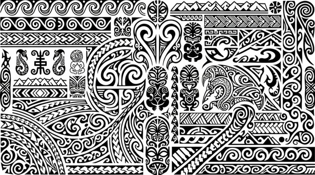 Collection of Polynesian Tribal Tattoo Designs and Patterns.
